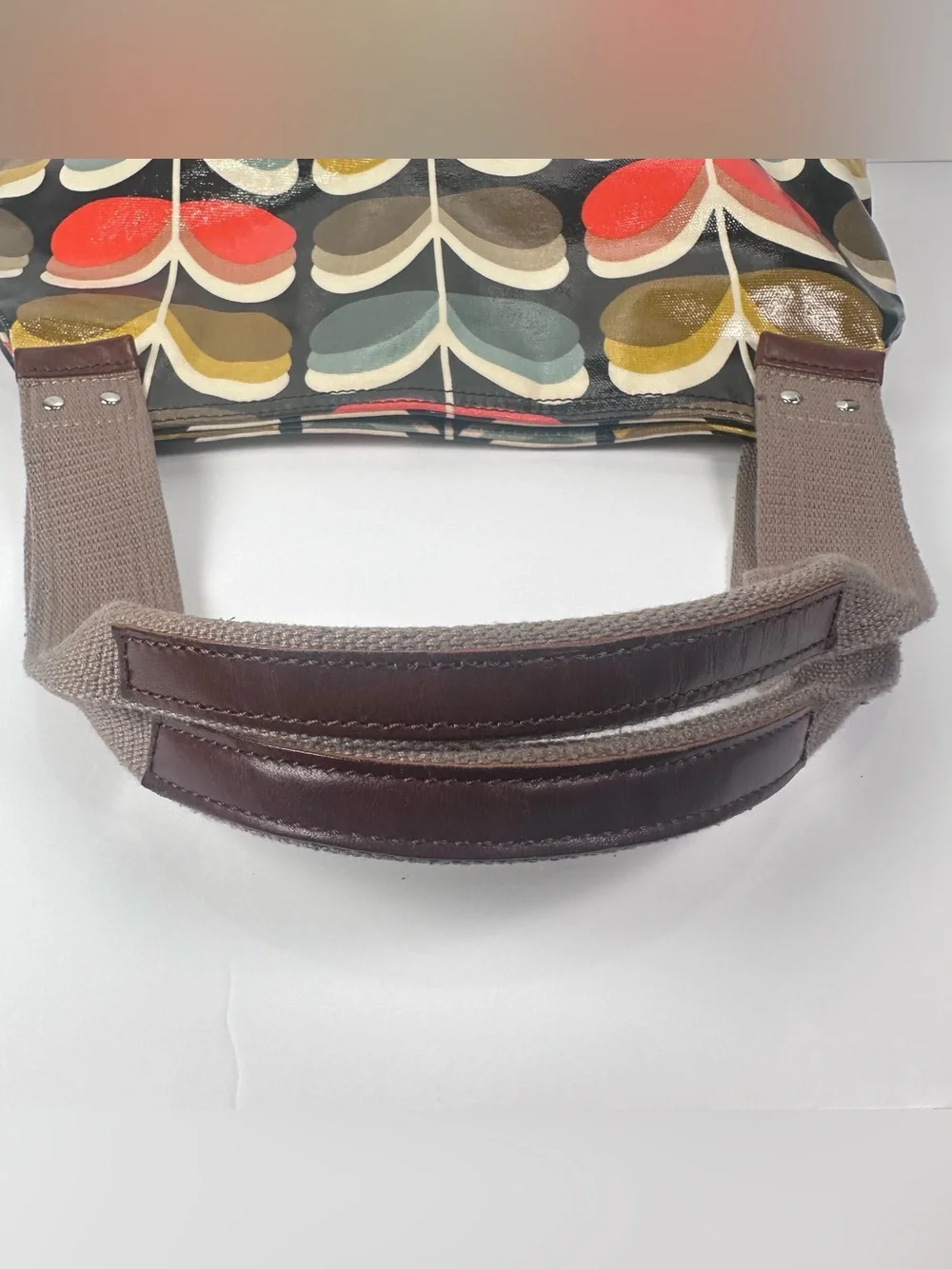 Orla Kiely Stem Print Coated Canvas Purse Retro Mod Floral Shoulder Tote Bag - Picture 13 of 16
